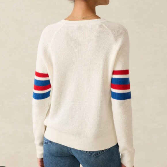 FAHERTY Throwback Stripe Organic Cotton & Cashmere Sweater XS $148 - Picture 2 of 8